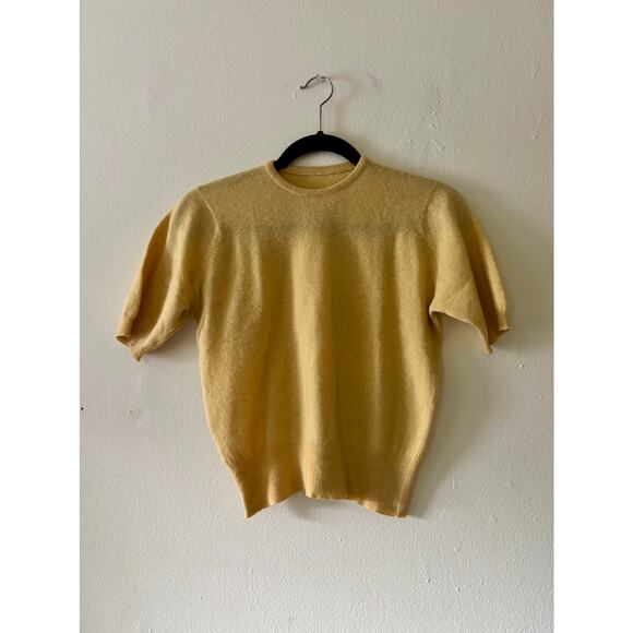 Vintage 1960s Yellow Cashmere Wool Sweater Short Sleeve - Picture 1 of 9